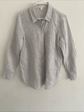 Eileen Fisher Linen L/S Striped Button Down Shirt  Size X SMALL